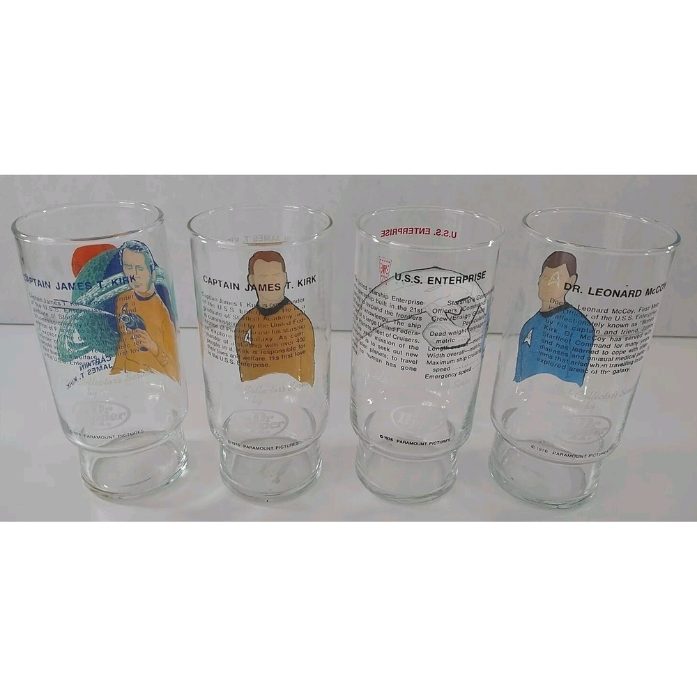 Vintage 1970s Star Trek Dr Pepper Glasses Set of 4 Kirk McCoy Enterprise Spock